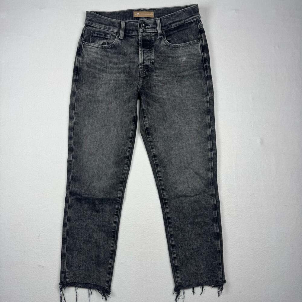 7 For All Mankind Luxe Vintage Skinny Jeans Black Washed Distressed Hem